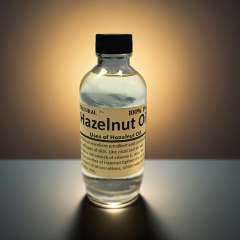 Bottle of pure hazelnut carrier oil for skin and hair care