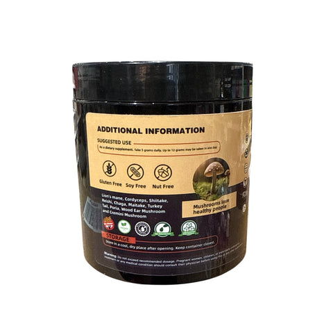 Black and brown container with label on a white background