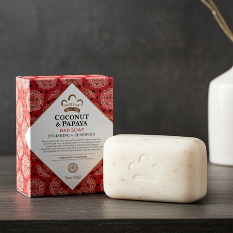 Natural beauty soap infused with coconut and papaya extracts.