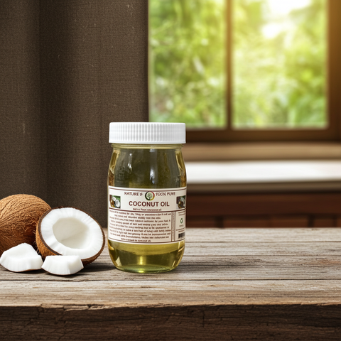 Front view of Nature’s 100% Pure Coconut Oil container