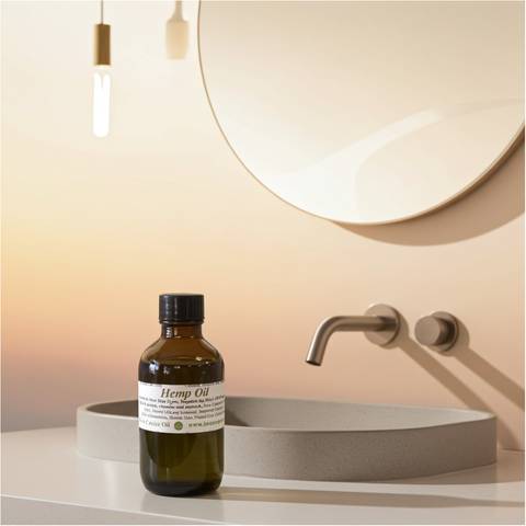 Organic hemp carrier oil extract in a glass bottle