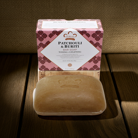 Natural patchouli and buriti soap bar with toning and uplifting benefits