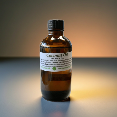 Pure coconut carrier oil in a glass bottle for natural beauty routines