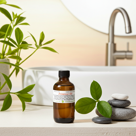 Pure primrose carrier oil in a glass bottle for skincare use