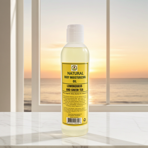 Refreshing skin body oil with a lemongrass and green tea blend.