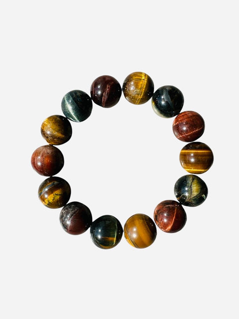 Beaded bracelet with multicolored stones on a white background