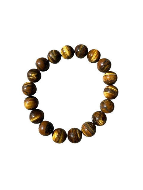 Tiger eye beaded bracelet on a white background