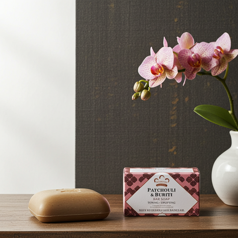 Handmade patchouli and buriti natural soap for toned and radiant skin