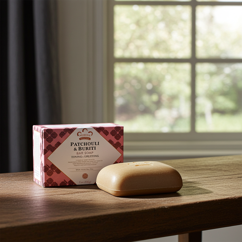 Uplifting patchouli and buriti cleansing soap for refreshed skin