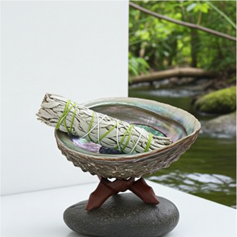 Abalone Shell with Tripod Stand and Sage - Incense Pro