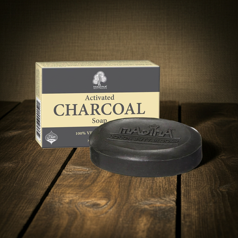 Activated charcoal cleansing soap bar for detoxifying skin, clearing surface impurities, and everyday bathing.