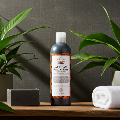African Black Soap Body Wash liquid formula natural daily cleanser bottle