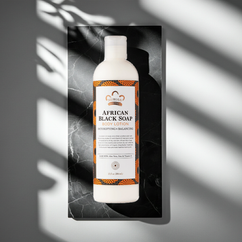 African Black Soap detoxifying and balancing lotion for clearer and refreshed skin.