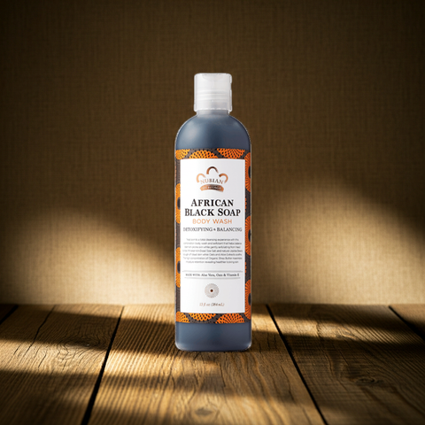 African Black Soap liquid body wash for shower cleansing, body washing, and routine skin care.