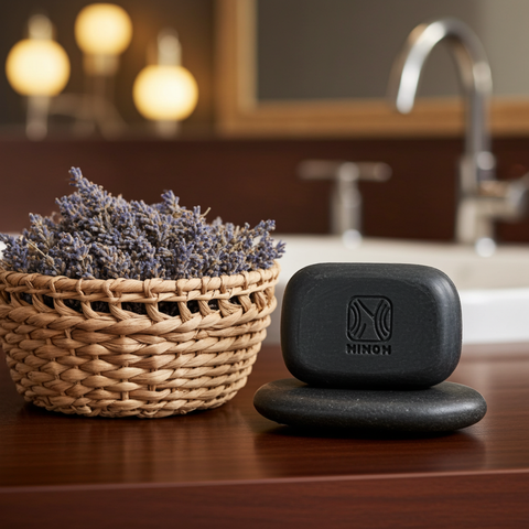 African black soap bar with shea butter for natural skin cleansing and moisturizing.