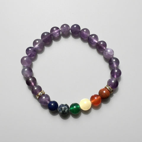 Amethyst 7 Chakra Crystal Bracelet (6–8mm Beads) - Incense Pro (Image 3)
