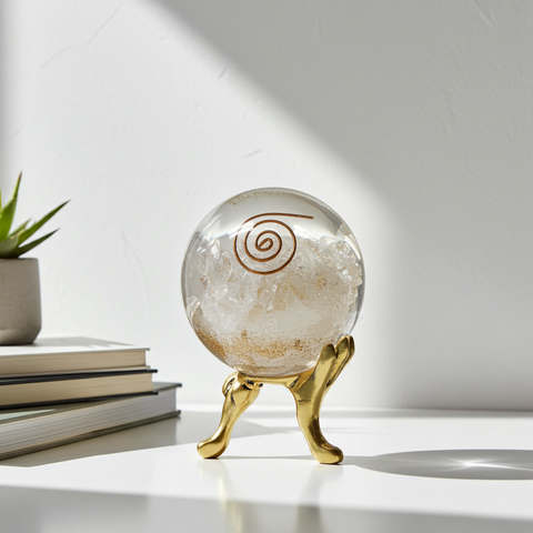 Amethyst orgonite crystal ball decorative sphere for calming décor, meditation spaces, and energy harmony.