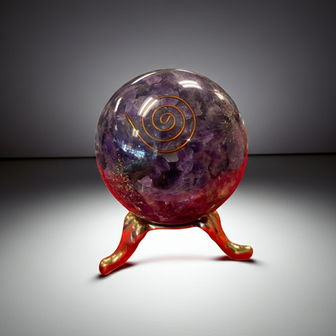 Amethyst orgonite crystal ball decorative sphere for Reiki practice, meditation, and home energy cleansing.