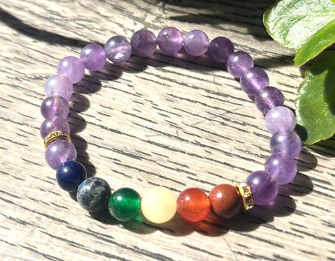 Amethyst 7 Chakra Crystal Bracelet