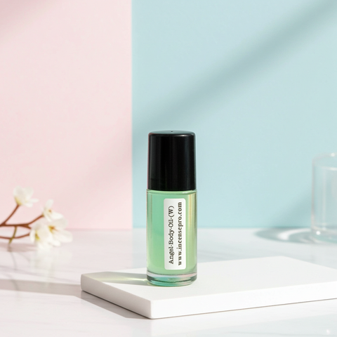 Angel scented body oil for women in oil bottle form for moisturizing skin, layering fragrance, and all-day perfume use.