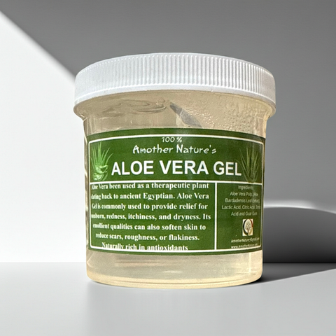 Jar of Aloe Vera gel with a green label on a gray background