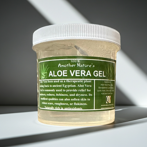 Jar of aloe vera gel with a green label on a gray background