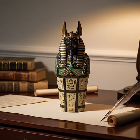Anubis Egyptian incense burner featuring an ancient-inspired jackal figure and decorative incense tray
