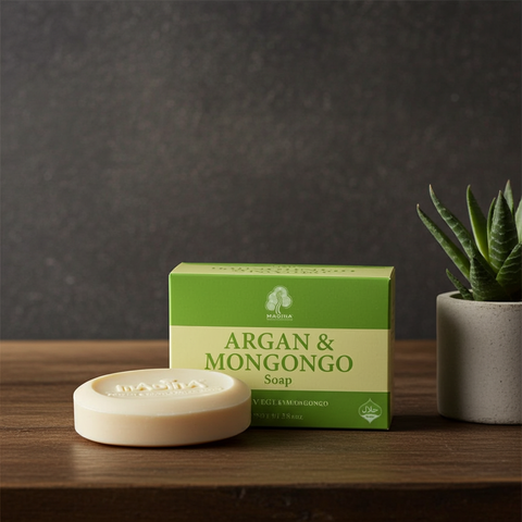 Argan and Mongongo cleansing soap bar for washing, refreshing skin, and daily bath use.