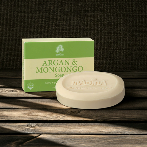 Argan and Mongongo soap bar for daily cleansing, bathing, and skincare use.