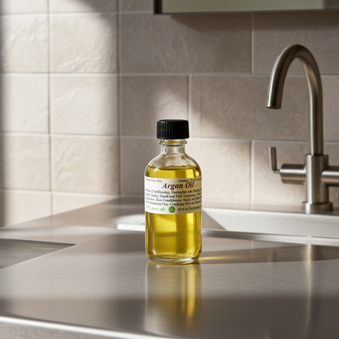 Pure argan carrier oil in a cosmetic bottle.