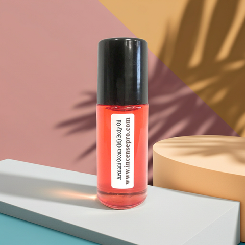 Armani Ocean men’s body oil bottle for hydrating skin, layering fragrance, and everyday grooming use.