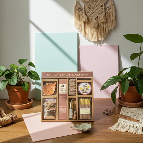 Aromatherapy gift box with essential oils and bath accessories for a peaceful spa day.