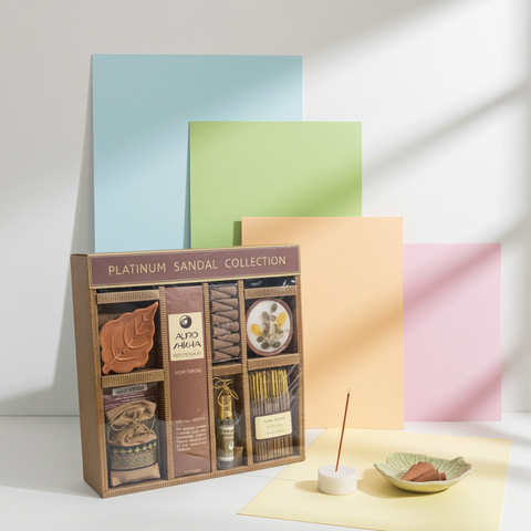 Aromatherapy gift set with candle, soap, and oils for a complete spa experience.