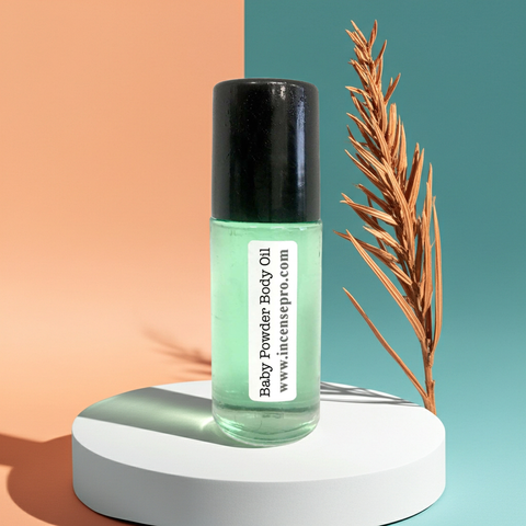 Baby Powder scented body oil bottle for softening skin, locking in moisture, and daily body use.