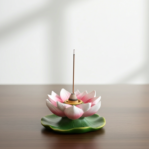 Lotus backflow incense burner with cascading smoke effect for a calming display
