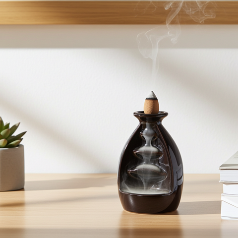 Waterfall tower incense burner creating a mesmerizing smoke flow