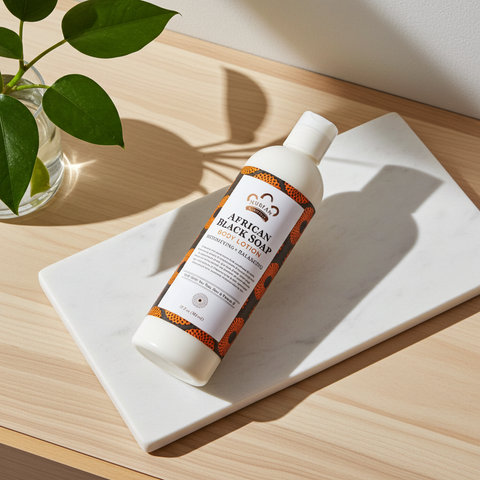 Balancing lotion infused with African Black Soap to help nourish uneven skin.