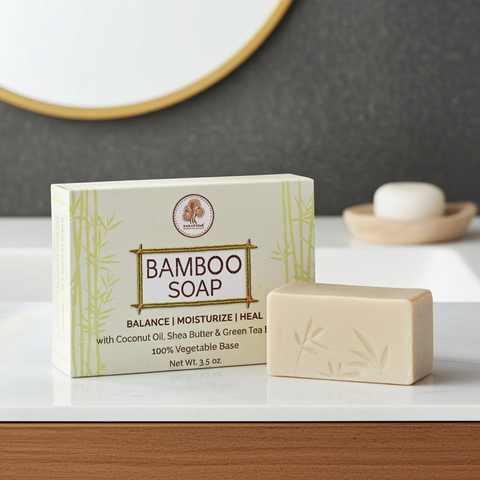 Bamboo soap exfoliating bath bar for washing, smoothing skin, and daily shower use.