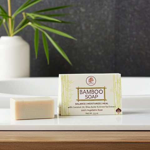 Bamboo soap herbal body soap bar for cleansing, bathing, and routine body care.