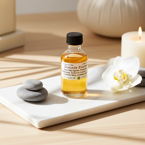 Benzoin Essential Oil with a warm, sweet, vanilla-like resinous fragrance