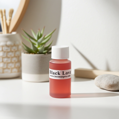 Black Love Burning Oil with a rich, romantic fragrance for aromatherapy, meditation, relaxation, and home fragrance use.