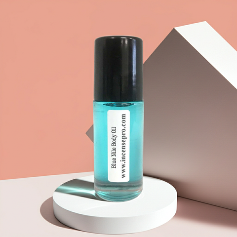 Blue Nile moisturizing body oil bottle for hydrating skin, massage, and everyday body care.