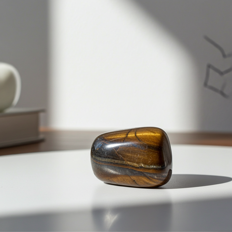 Blue Tiger's Eye tumbled stone for grounding, focus, and crystal healing use.