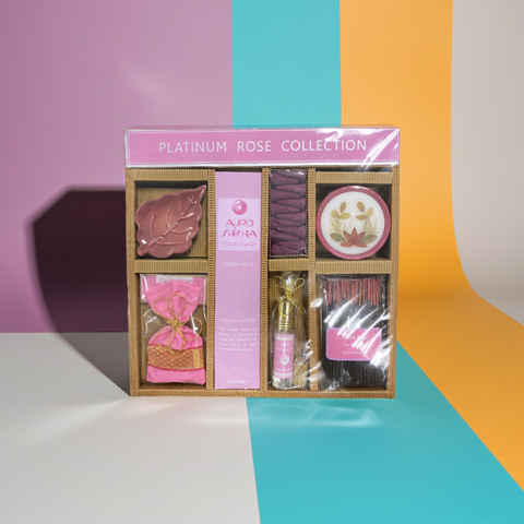 Botanical aromatherapy gift set with wellness products and natural spa elements.