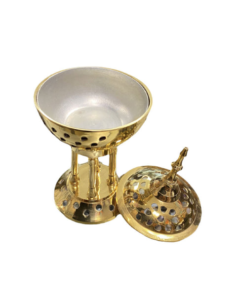 Brass incense burner Greek pedestal design for resin incense and charcoal burning