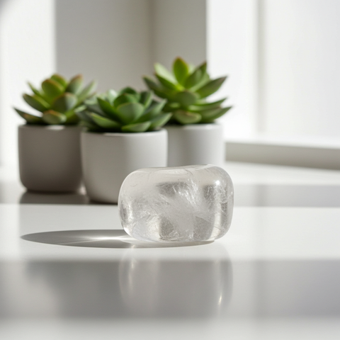 Brazil Clear Quartz tumbled stone in small polished form for spiritual cleansing, chakra balancing, and daily crystal use.