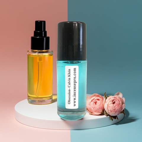 Calvin Klein Obsession male body oil bottle for body moisturizing, grooming, and fragrance layering.