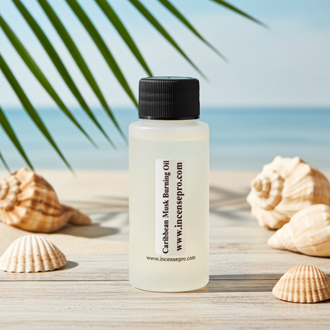 Caribbean Musk aromatic burning oil featuring a rich musky scent ideal for home fragrance and oil burners.