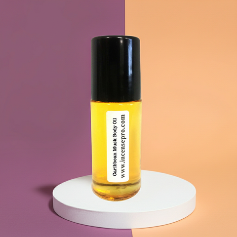 Caribbean Musk unisex body oil for skin hydration, smooth application, and long-lasting fragrance use.