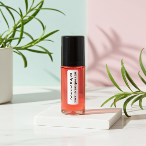 Cedarwood Body Oil unisex body oil for moisturizing skin, softening rough areas, and daily body care.